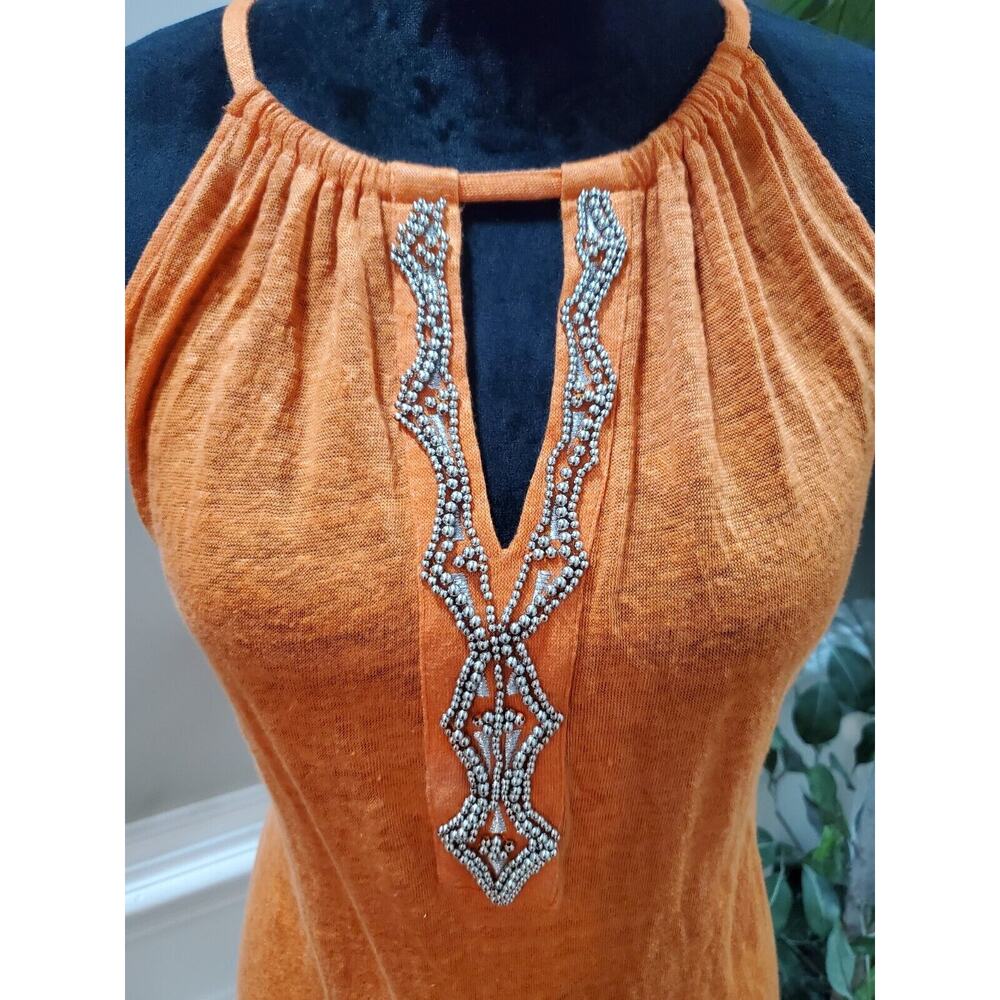 International Concepts Orange 100% Linen Round Neck Sleeveless Top Blouse Small - Picture 11 of 12
